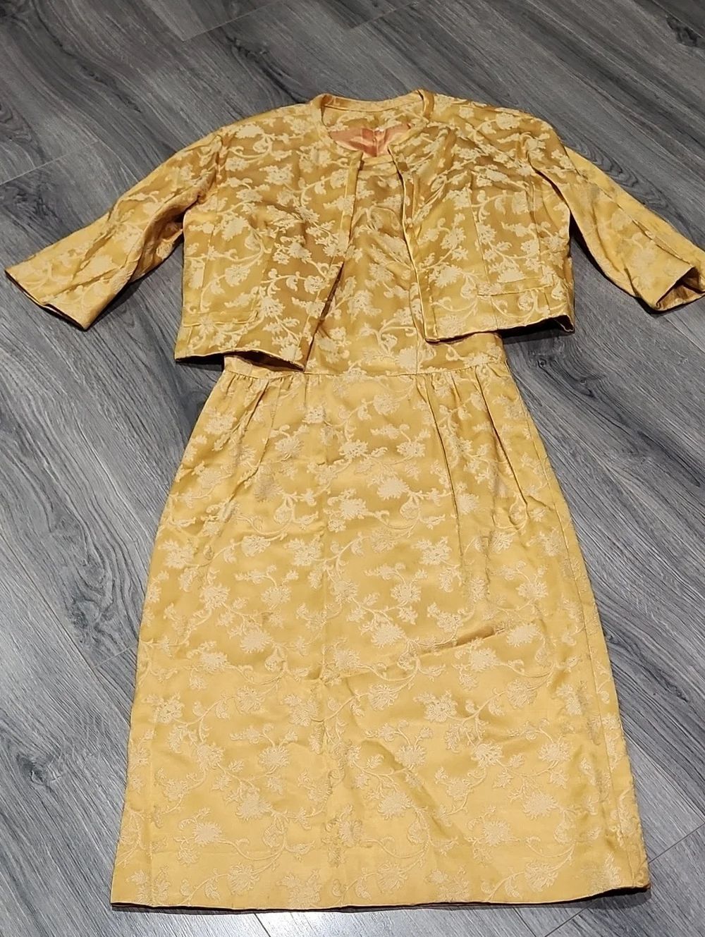 Golden Yellow Vintage 50's Brocade Two-Piece Dress Set